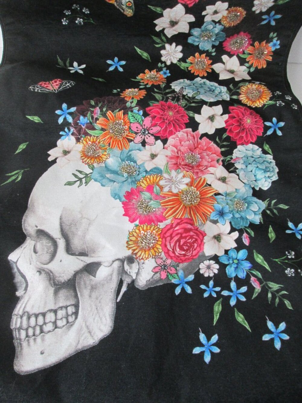 Rachel Zoe Halloween Table Runner Beaded Sugar Skull Floral Boho 72" x 16"